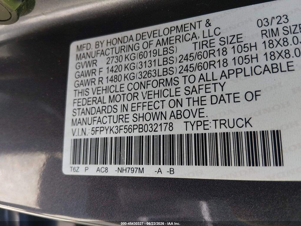 5FPYK3F56PB032178 2023 HONDA RIDGELINE photo no. 9