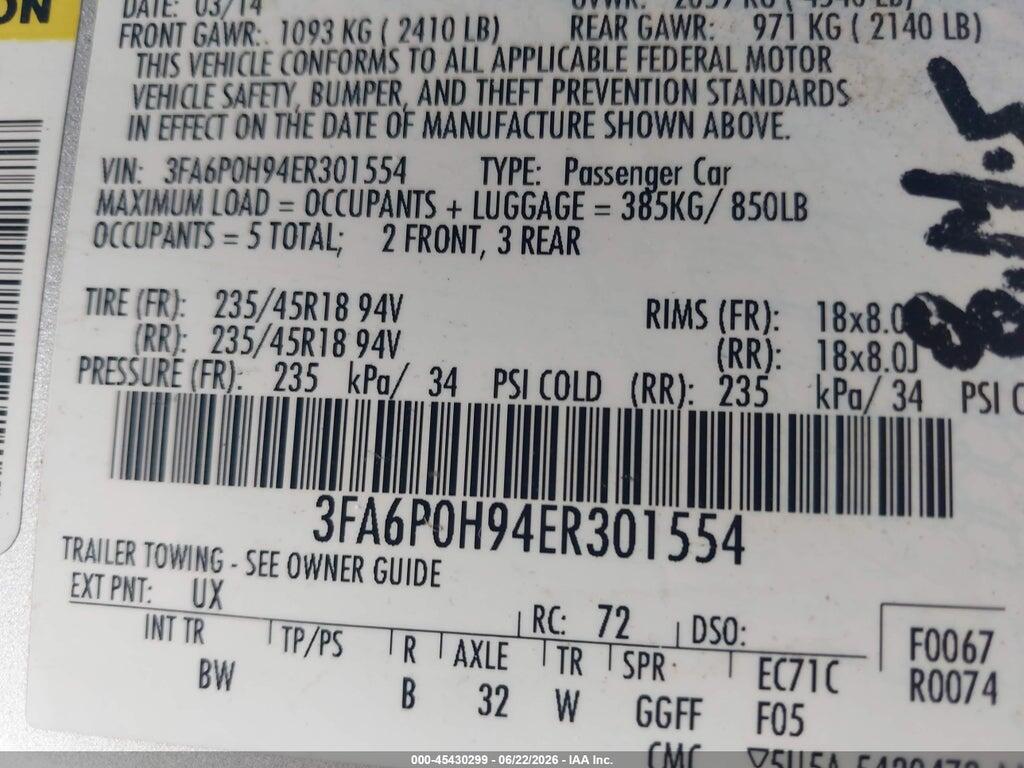 3FA6P0H94ER301554 2014 FORD FUSION photo no. 9