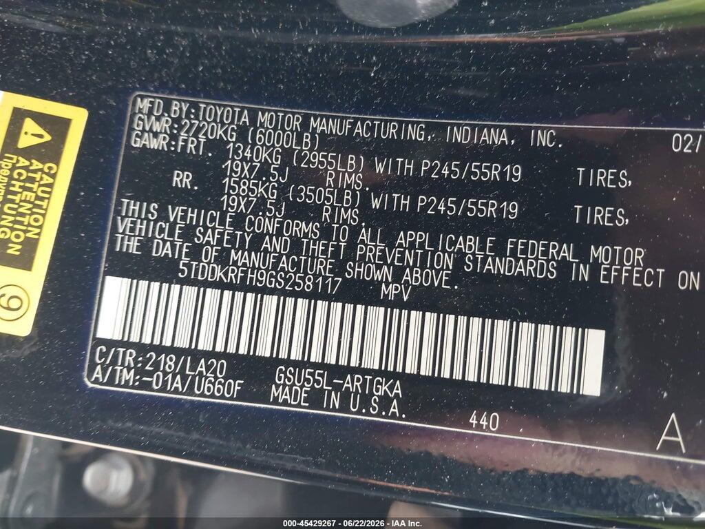5TDDKRFH9GS258117 2016 TOYOTA HIGHLANDER photo no. 9
