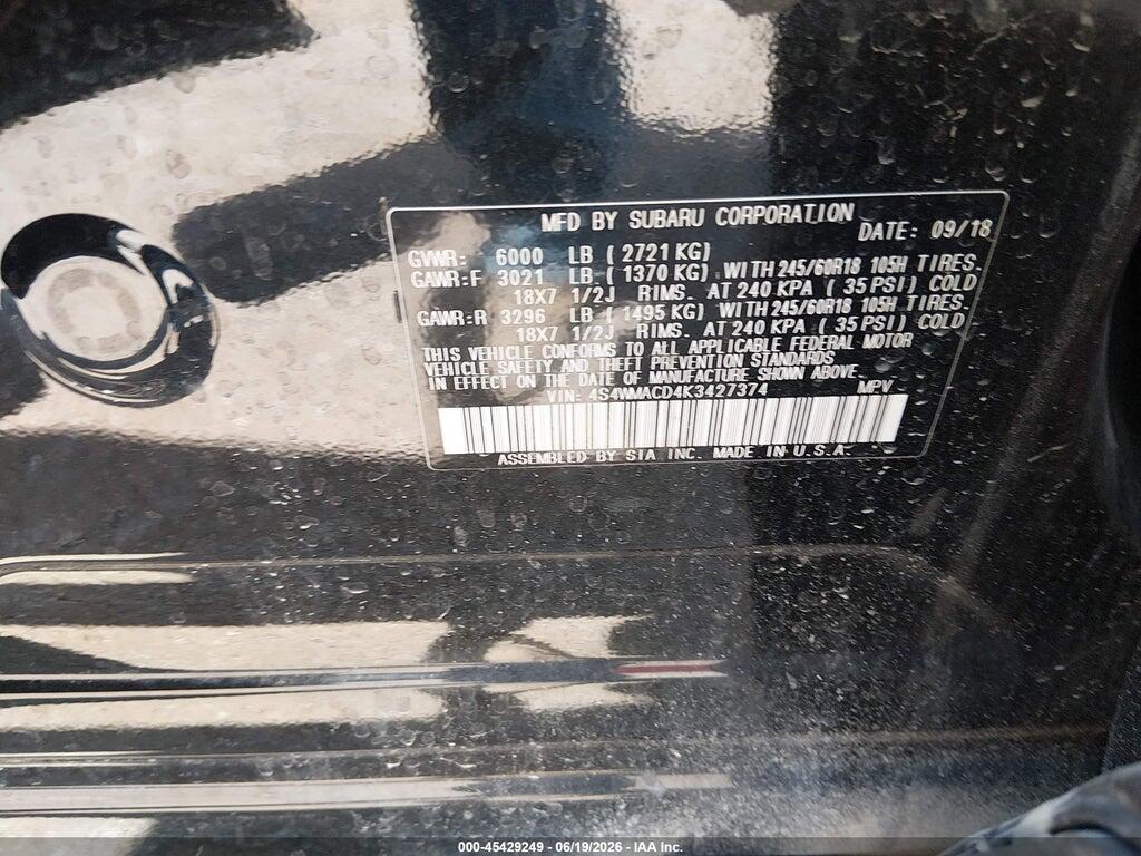 4S4WMACD4K3427374 2019 SUBARU ASCENT photo no. 9