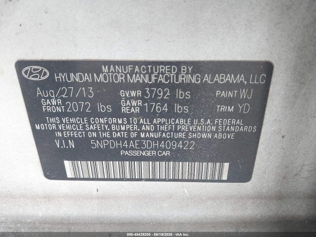 5NPDH4AE3DH409422 2013 HYUNDAI ELANTRA photo no. 9