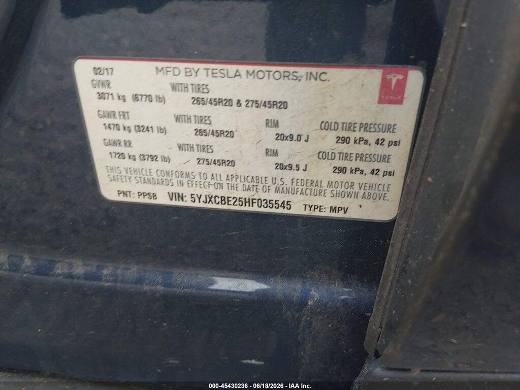 5YJXCBE25HF035545 2017 TESLA MODEL X photo no. 8