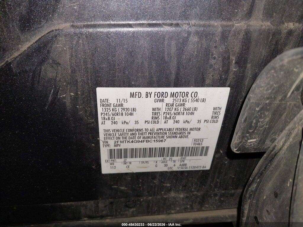 2FMTK4G94FBC15967 2015 FORD EDGE photo no. 9