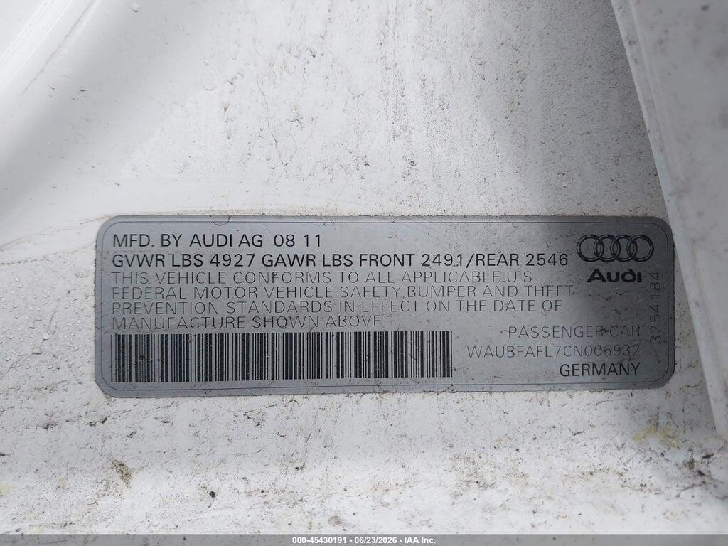 WAUBFAFL7CN006932 2012 AUDI A4 photo no. 9