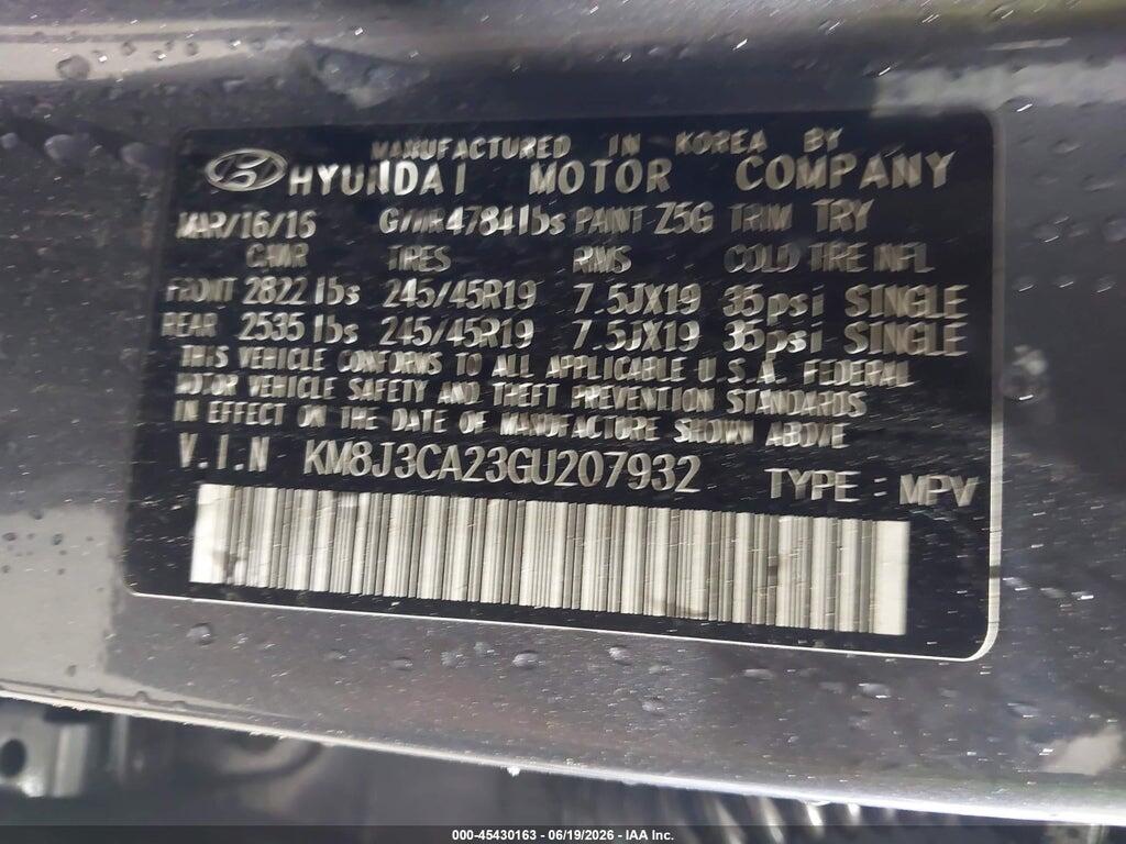 KM8J3CA23GU207932 2016 HYUNDAI TUCSON photo no. 9