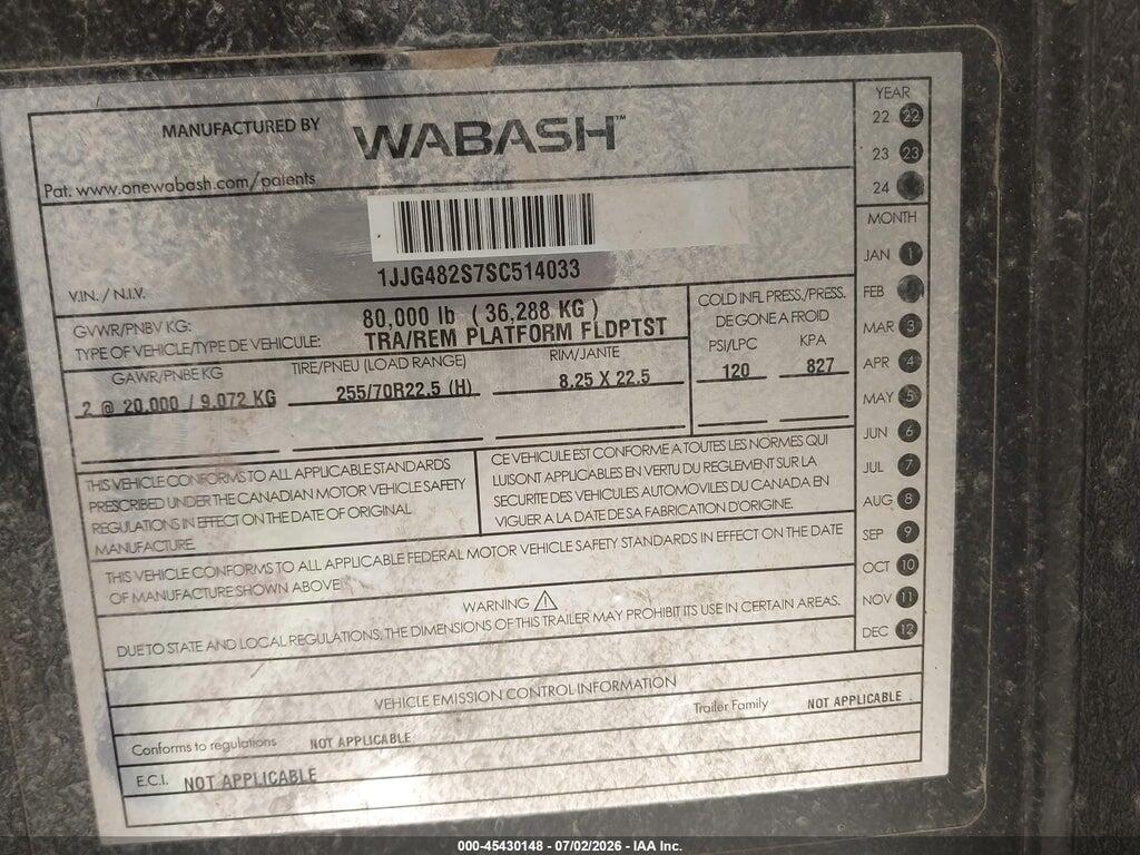 1JJG482S7SC514033 2025 WABASH FLATBED photo no. 9