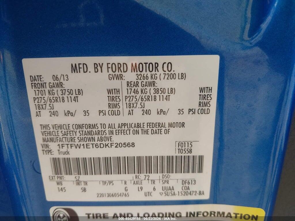1FTFW1ET6DKF20568 2013 FORD F-150 photo no. 9