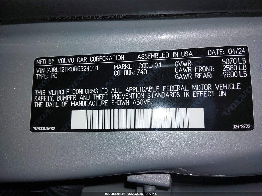 7JRL12TK8RG324001 2024 VOLVO S60 photo no. 9