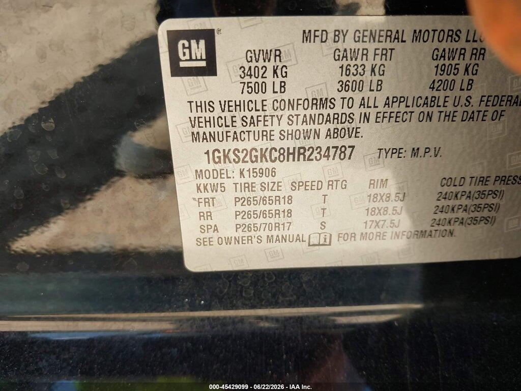 1GKS2GKC8HR234787 2017 GMC YUKON XL photo no. 9