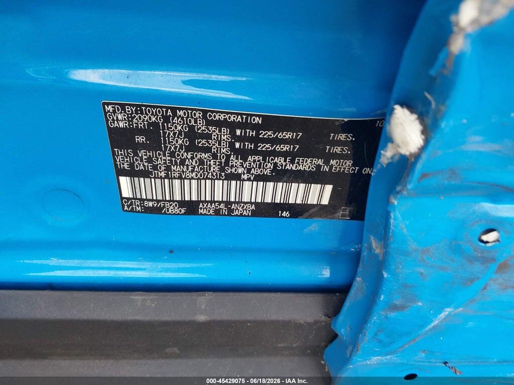 JTMF1RFV8MD074313 2021 TOYOTA RAV4 photo no. 9