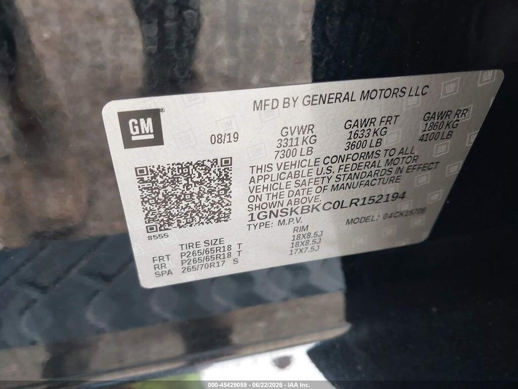 1GNSKBKC0LR152194 2020 CHEVROLET TAHOE photo no. 9