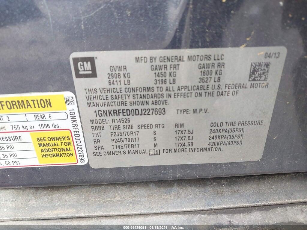 1GNKRFED0DJ227693 2013 CHEVROLET TRAVERSE photo no. 9