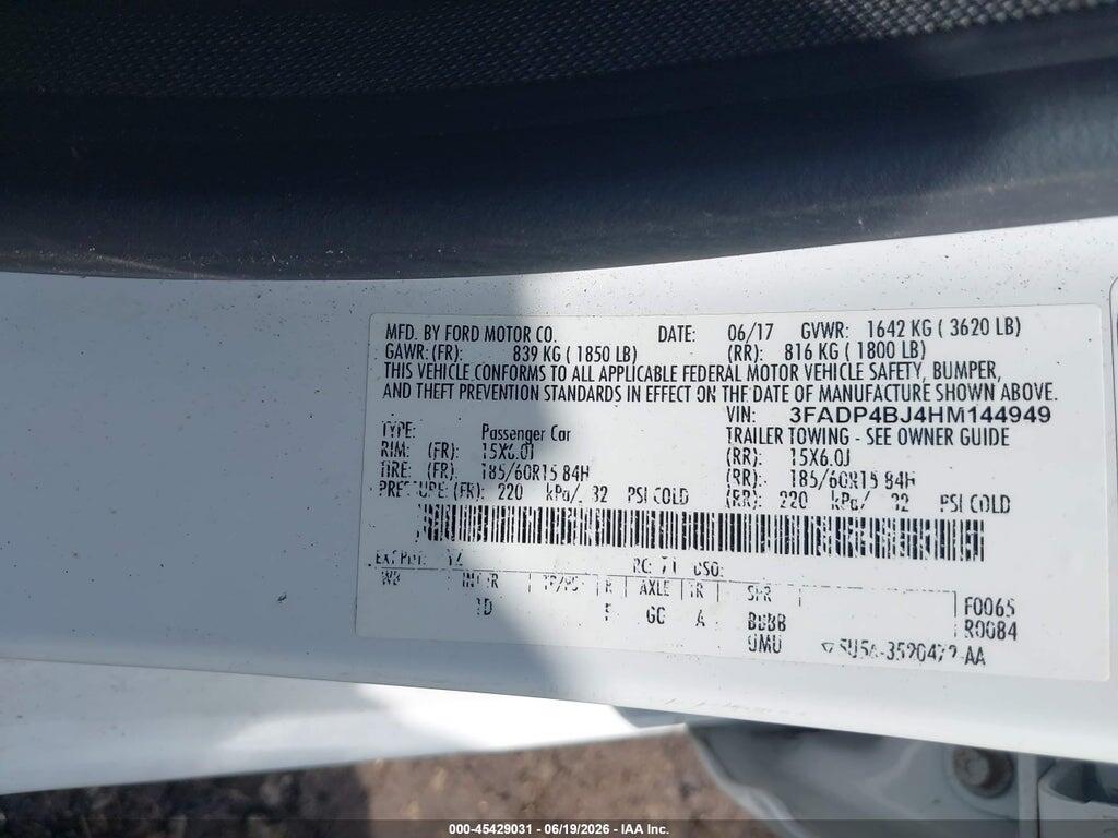 3FADP4BJ4HM144949 2017 FORD FIESTA photo no. 9