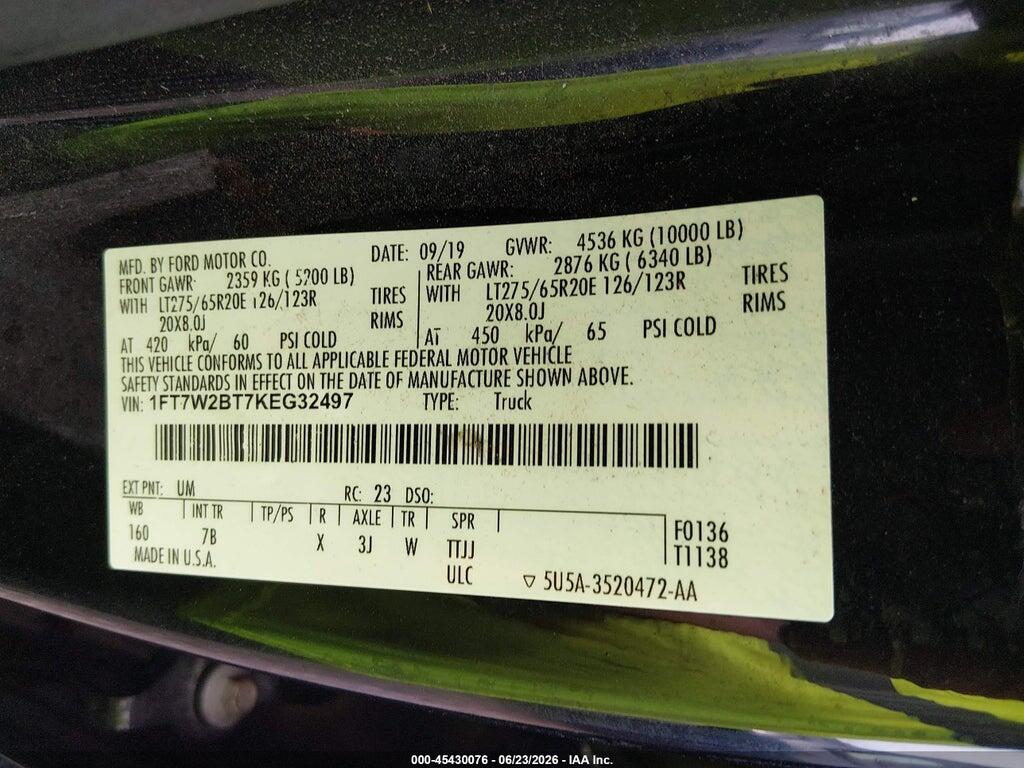 1FT7W2BT7KEG32497 2019 FORD F-250 photo no. 9