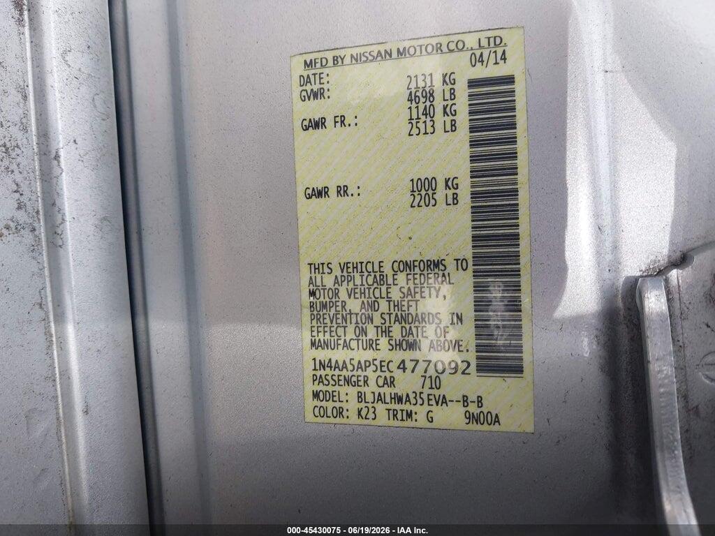 1N4AA5AP5EC477092 2014 NISSAN MAXIMA photo no. 9