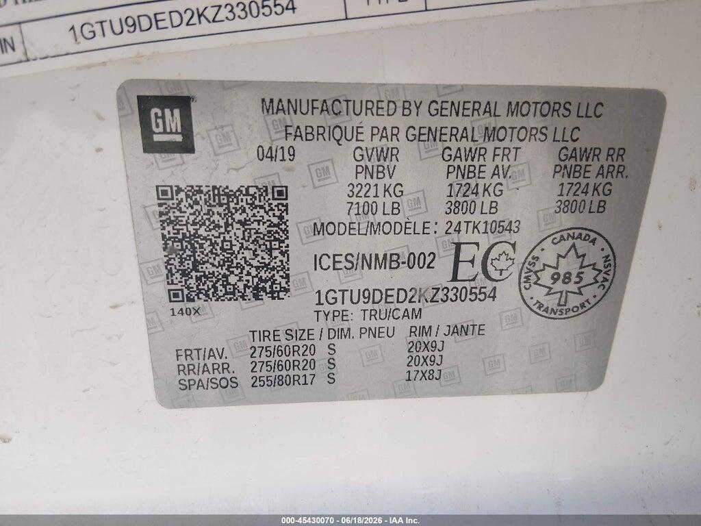 1GTU9DED2KZ330554 2019 GMC SIERRA 1500 photo no. 9
