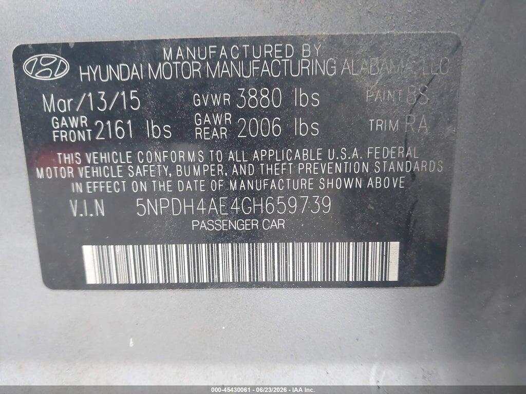 5NPDH4AE4GH659739 2016 HYUNDAI ELANTRA photo no. 9