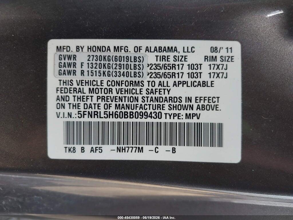 5FNRL5H60BB099430 2011 HONDA ODYSSEY photo no. 9