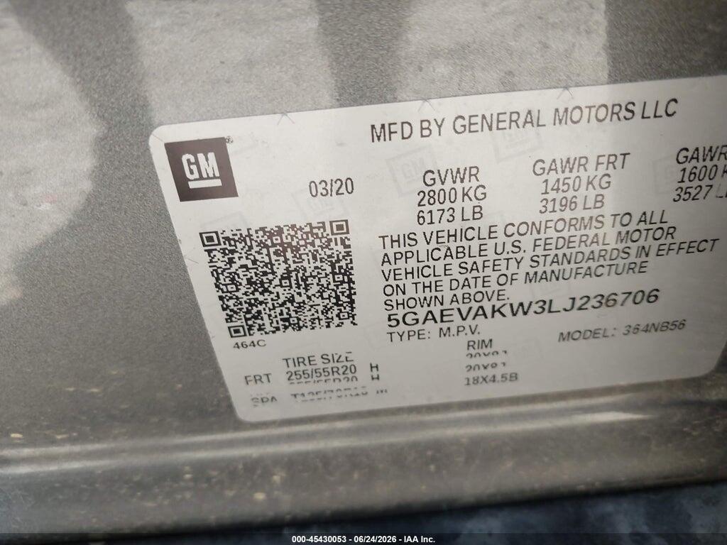 5GAEVAKW3LJ236706 2020 BUICK ENCLAVE photo no. 9