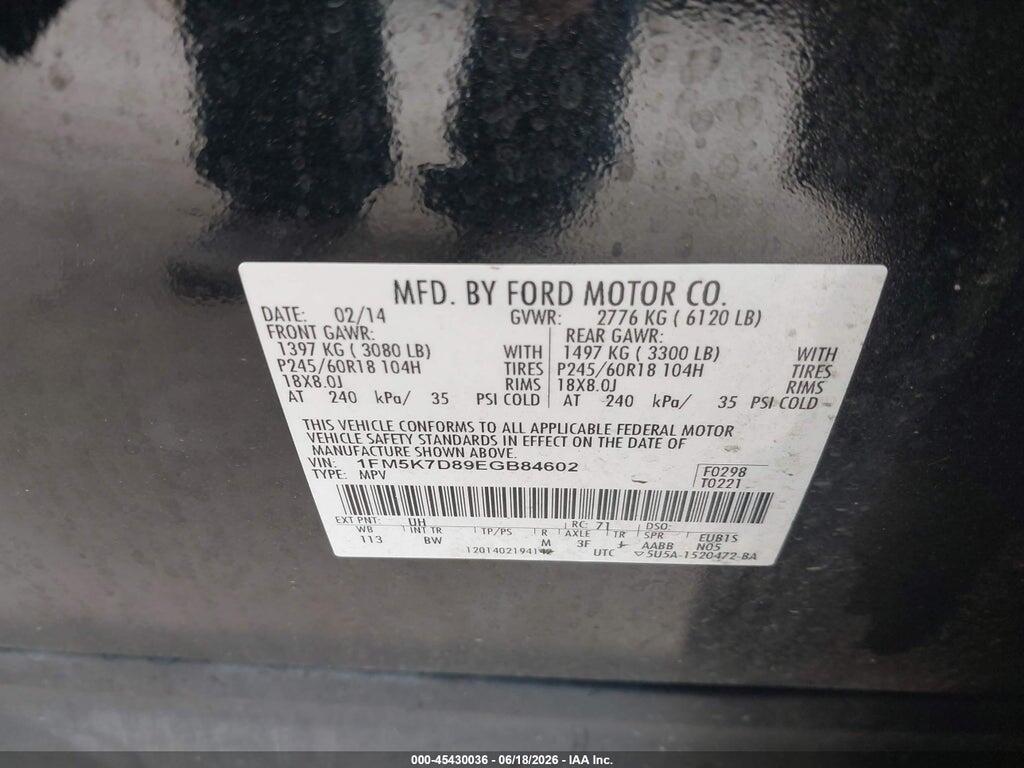 1FM5K7D89EGB84602 2014 FORD EXPLORER photo no. 9