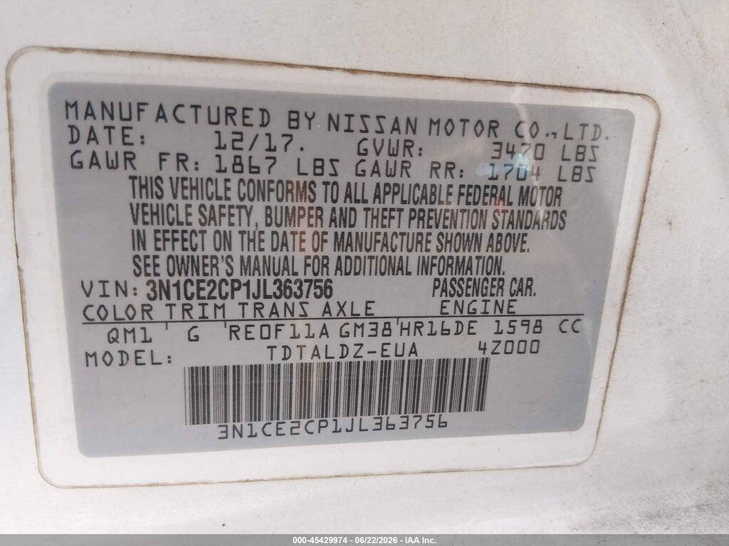 3N1CE2CP1JL363756 2018 NISSAN VERSA NOTE photo no. 9