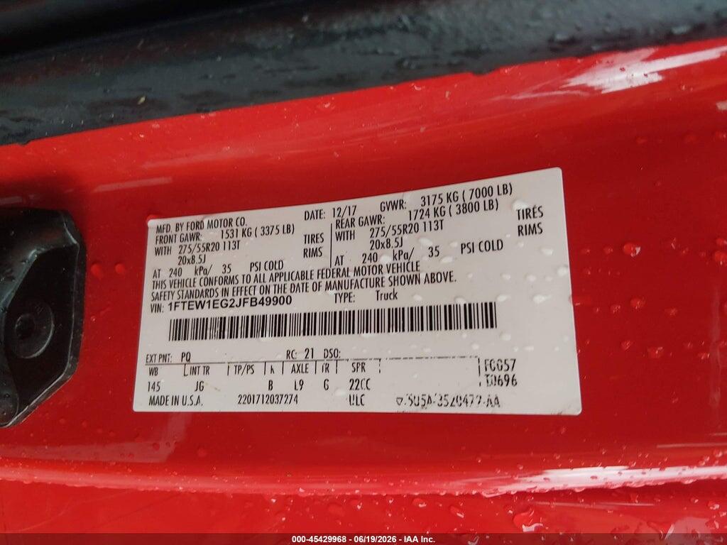 1FTEW1EG2JFB49900 2018 FORD F-150 photo no. 9