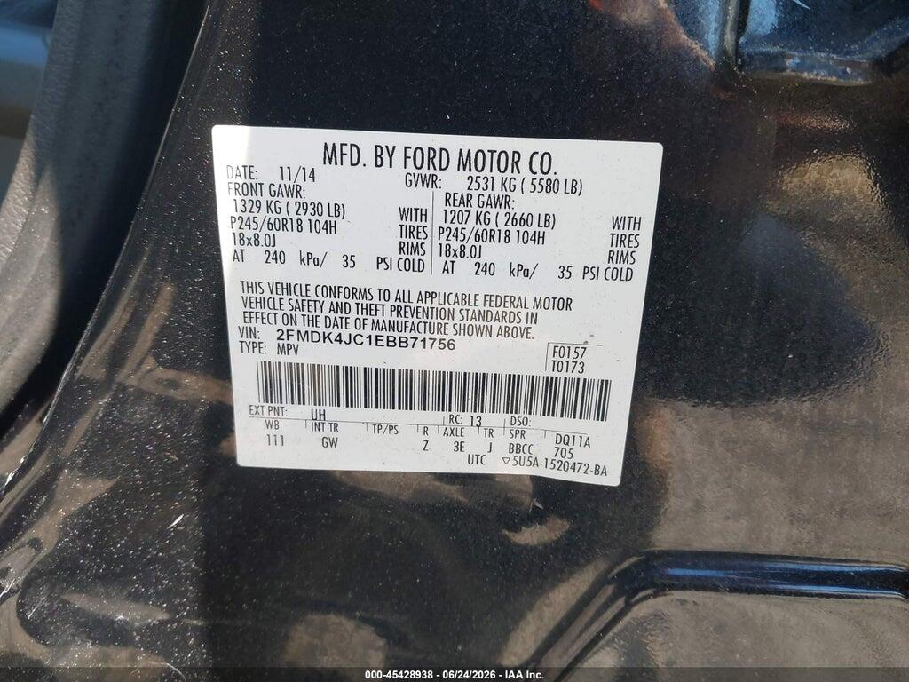2FMDK4JC1EBB71756 2014 FORD EDGE photo no. 9