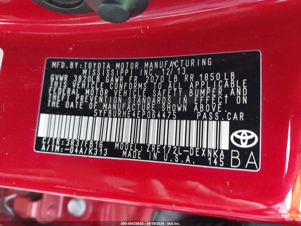 5YFBURHE4EP064475 2014 TOYOTA COROLLA photo no. 9