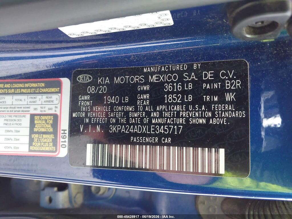 3KPA24ADXLE345717 2020 KIA RIO photo no. 9