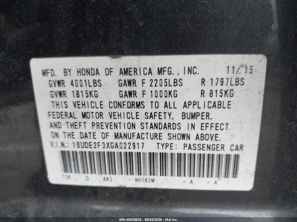 19UDE2F3XGA022917 2016 ACURA ILX photo no. 9