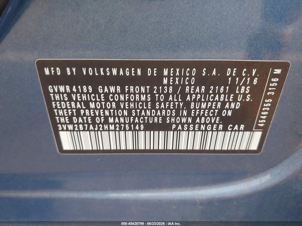 3VW2B7AJ2HM275149 2017 VOLKSWAGEN JETTA photo no. 9