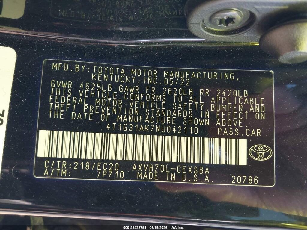 4T1G31AK7NU042110 2022 TOYOTA CAMRY photo no. 9