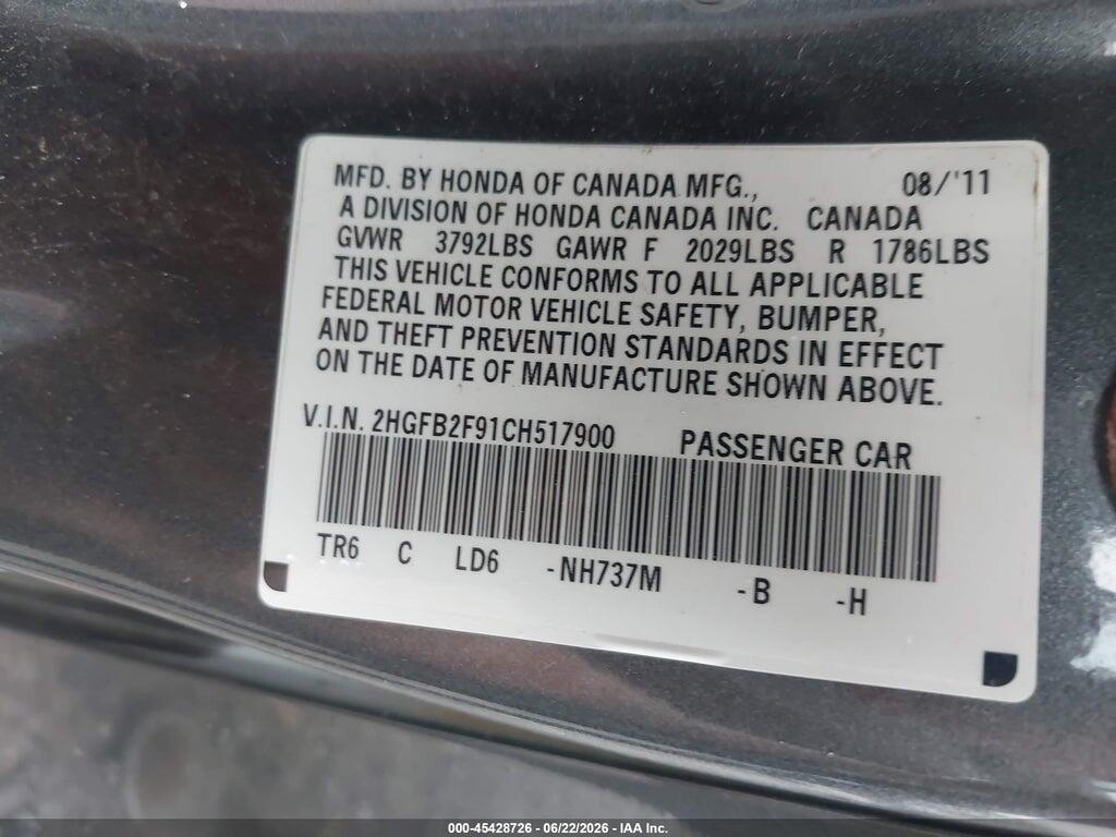 2HGFB2F91CH517900 2012 HONDA CIVIC photo no. 9