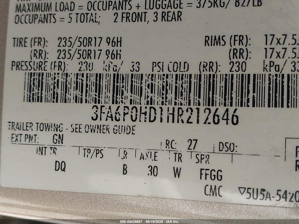 3FA6P0HD1HR212646 2017 FORD FUSION photo no. 9