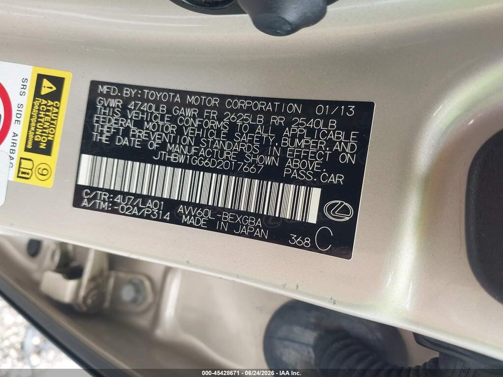 JTHBW1GG6D2017667 2013 LEXUS ES 300H photo no. 9