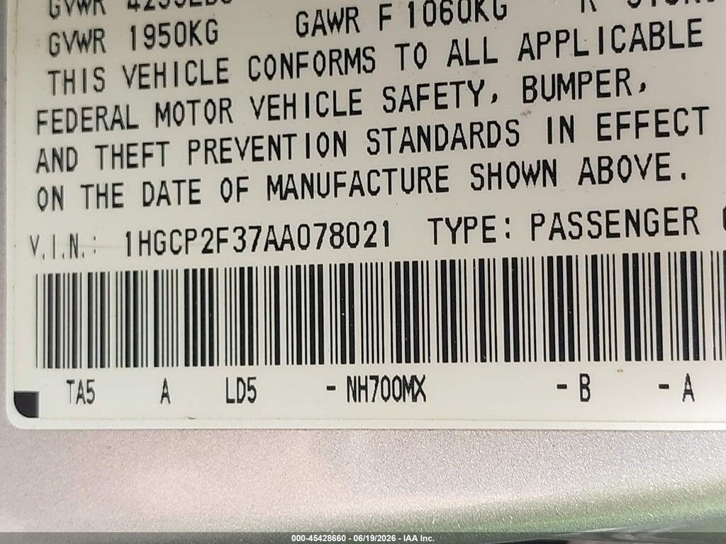 1HGCP2F37AA078021 2010 HONDA ACCORD photo no. 9