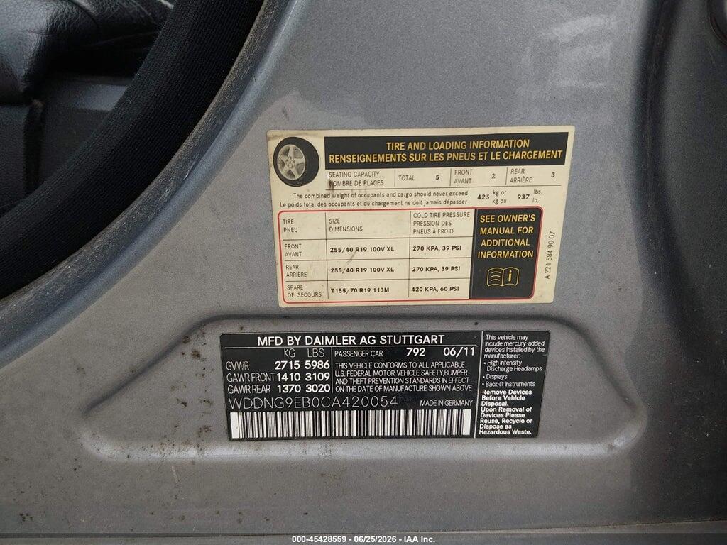 WDDNG9EB0CA420054 2012 MERCEDES-BENZ S 550 photo no. 9