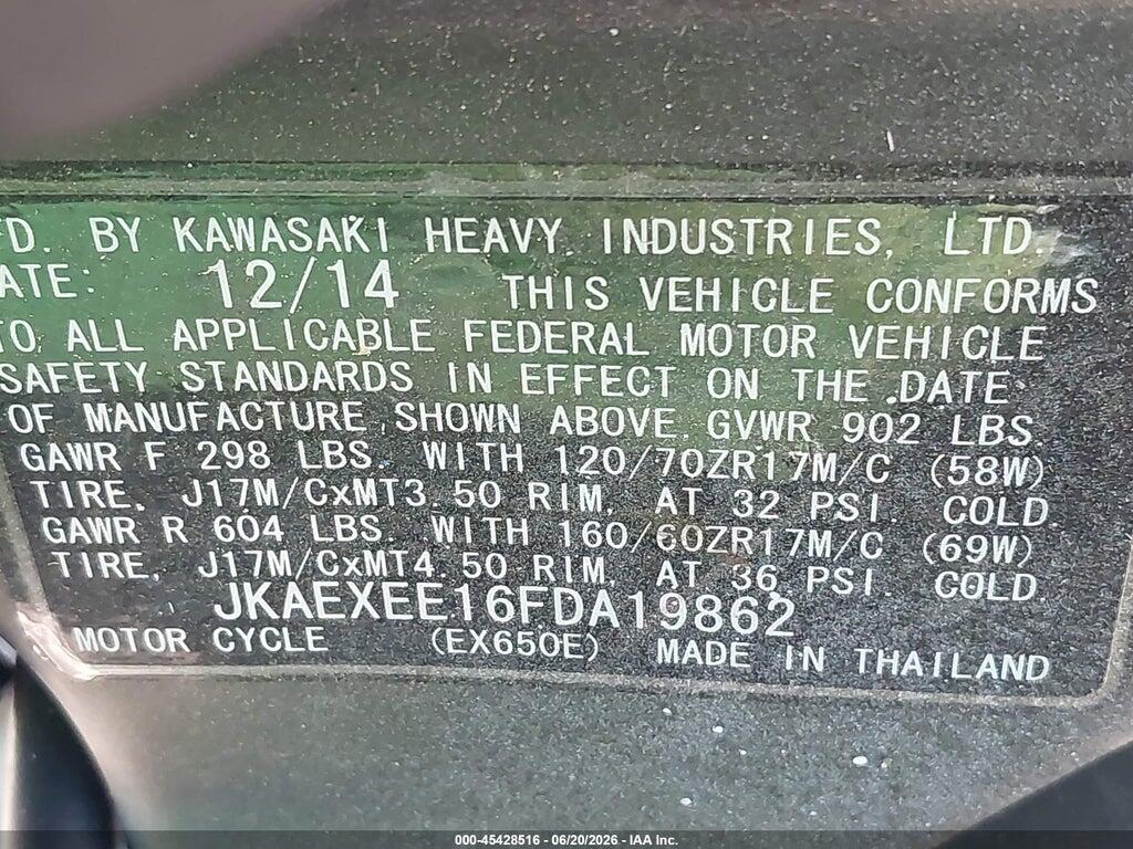 JKAEXEE16FDA19862 2015 KAWASAKI EX650 photo no. 10