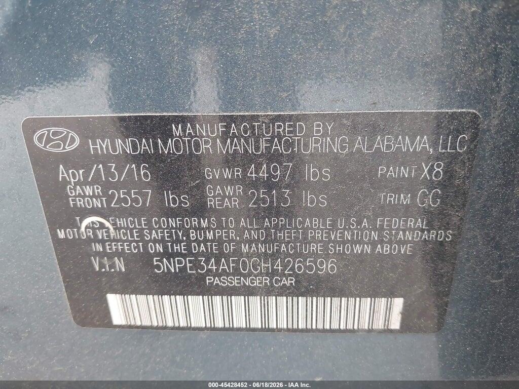 5NPE34AF0GH426596 2016 HYUNDAI SONATA photo no. 9