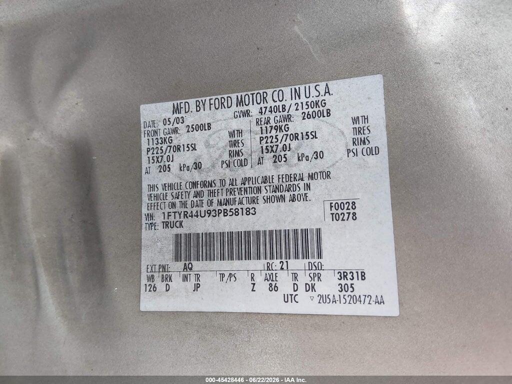 1FTYR44U93PB58183 2003 FORD RANGER photo no. 9