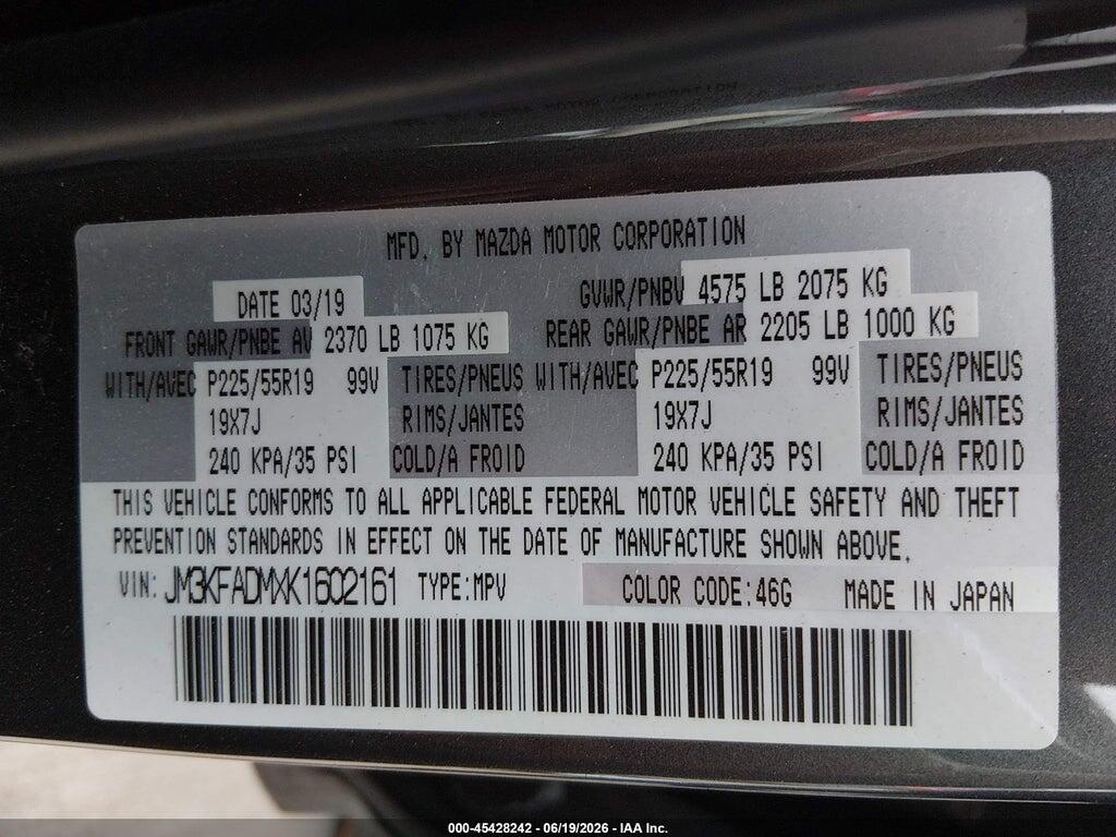 JM3KFADMXK1602161 2019 MAZDA CX-5 photo no. 9