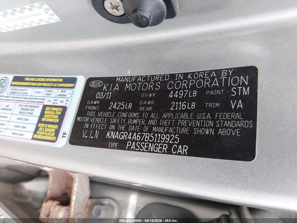 KNAGR4A67B5119925 2011 KIA OPTIMA photo no. 9