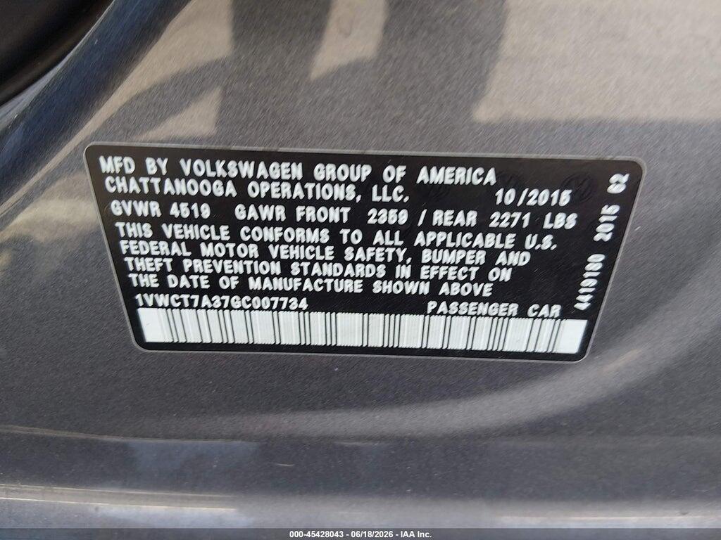 1VWCT7A37GC007734 2016 VOLKSWAGEN PASSAT photo no. 9