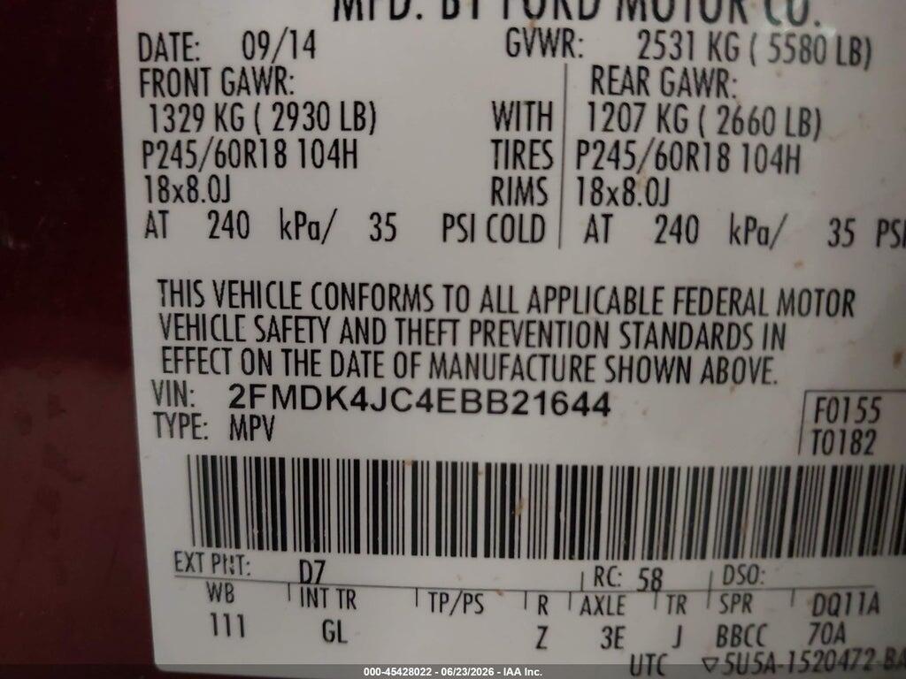 2FMDK4JC4EBB21644 2014 FORD EDGE photo no. 9