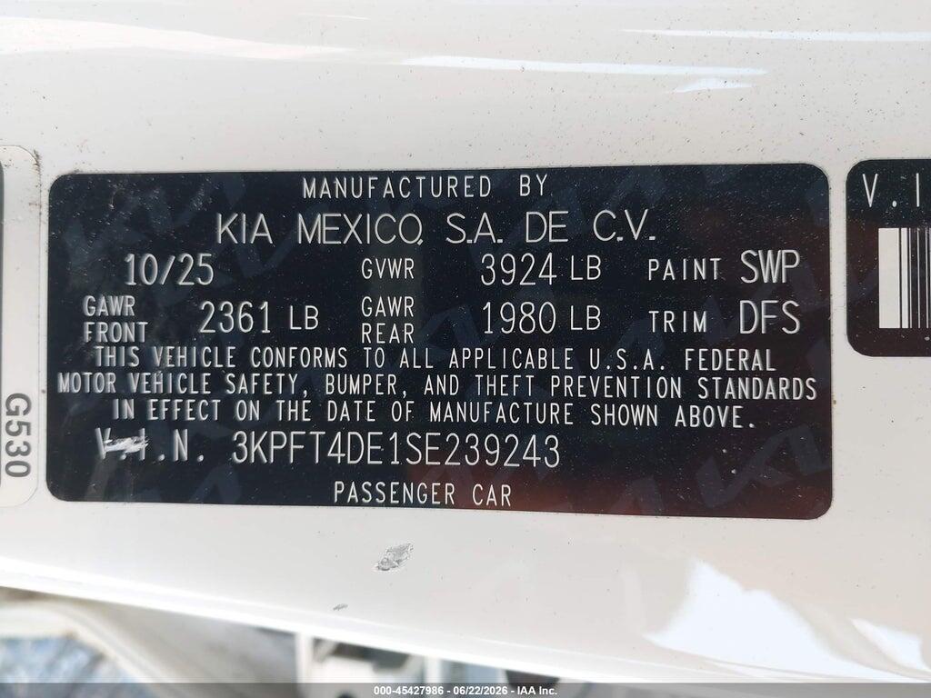 3KPFT4DE1SE239243 2025 KIA K4 photo no. 9