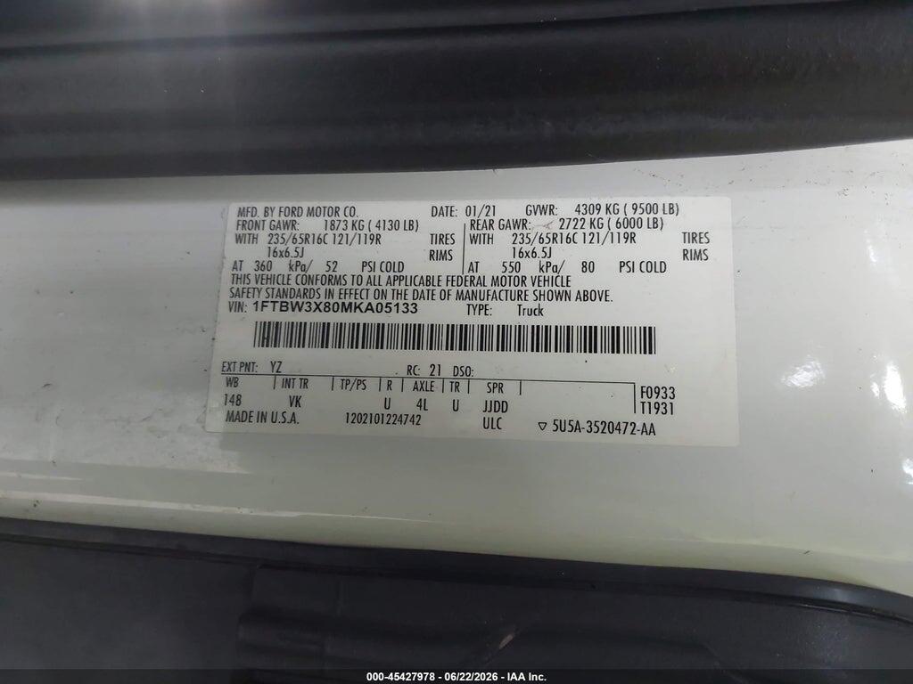 1FTBW3X80MKA05133 2021 FORD TRANSIT-350 CARGO VAN photo no. 9