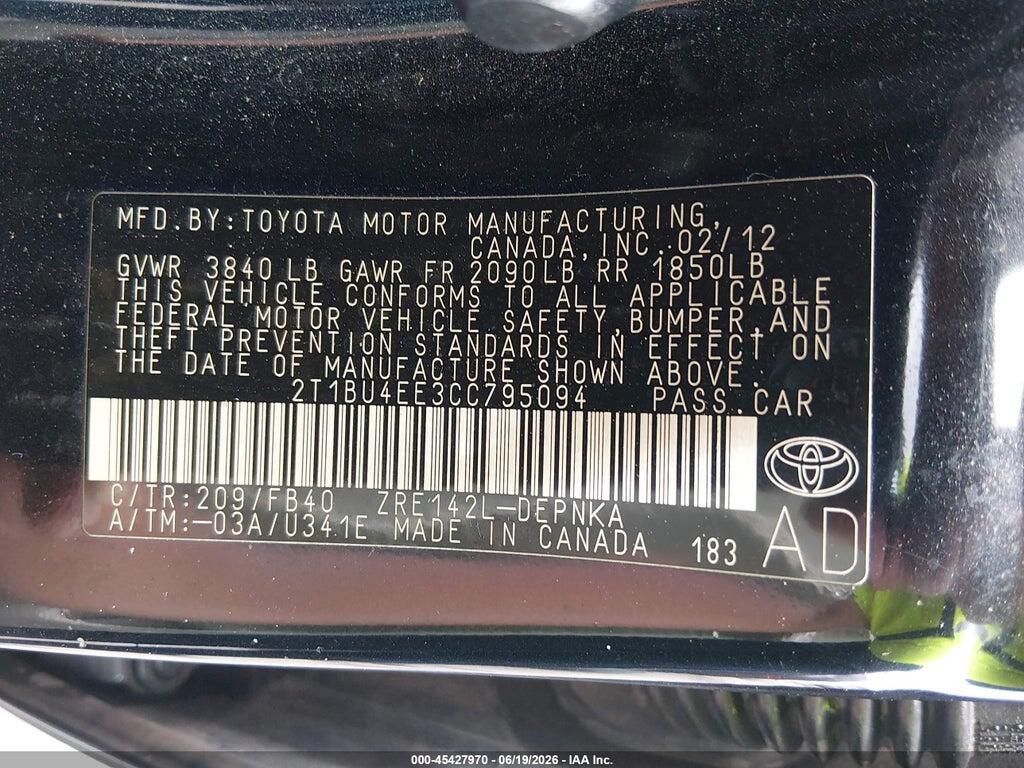 2T1BU4EE3CC795094 2012 TOYOTA COROLLA photo no. 9