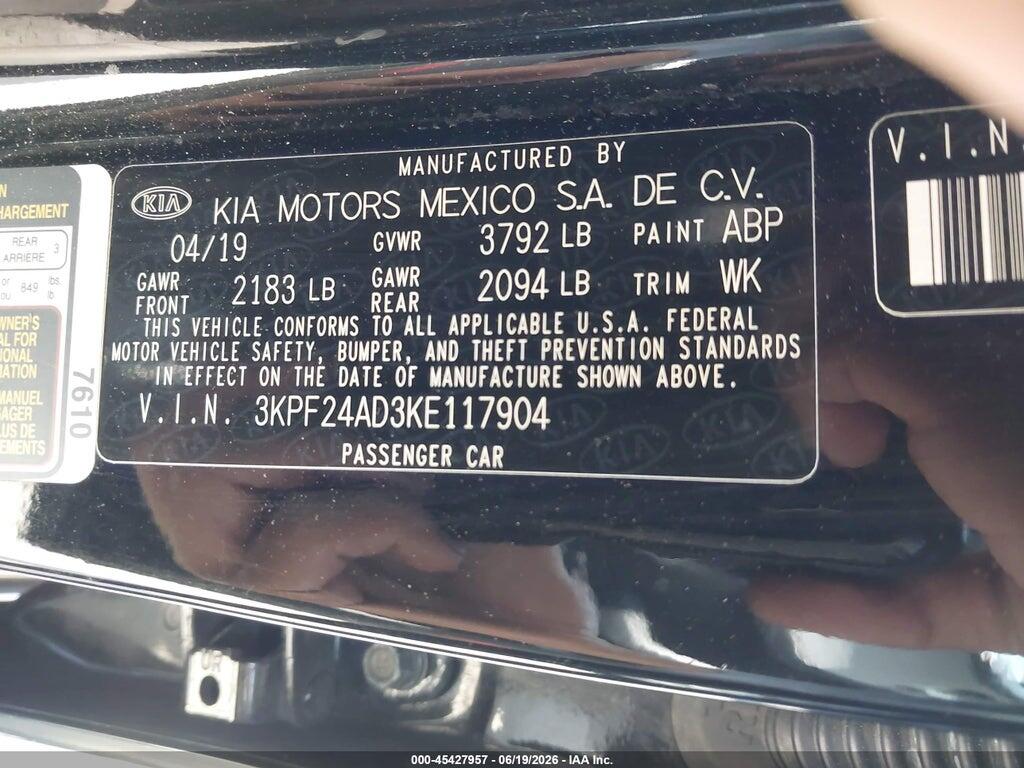 3KPF24AD3KE117904 2019 KIA FORTE photo no. 9