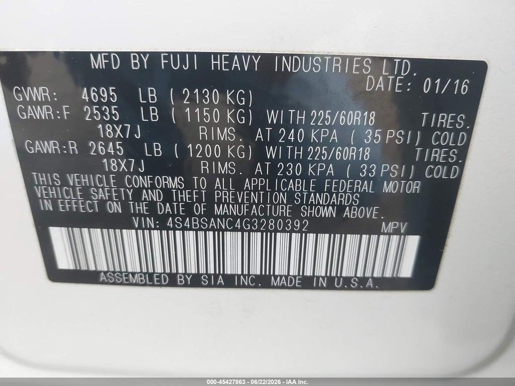 4S4BSANC4G3280392 2016 SUBARU OUTBACK photo no. 9