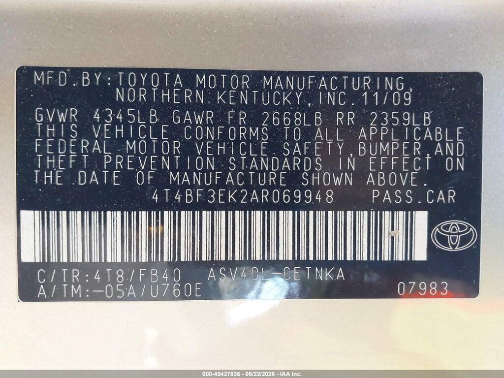 4T4BF3EK2AR069948 2010 TOYOTA CAMRY photo no. 9